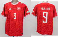 Original match worn Spielertrikot von Dnemark mit der Rckennummer 9. Getragen von Rasmus Hojlund  am 29.06.2024 im Achtelfinalel der Fuball Europameisterschaft gegen Deutschland. Deutschland - Dnemark 2:0. Status: AAB.